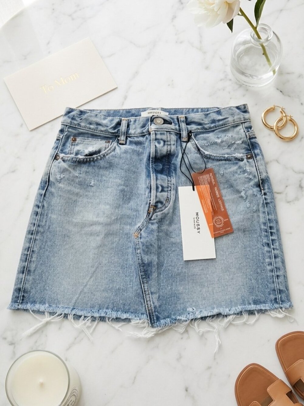 MOUSSY VINTAGE Wellington Denim Mini Skirt Light Blue NWT‎ Size 24 25 28 $235